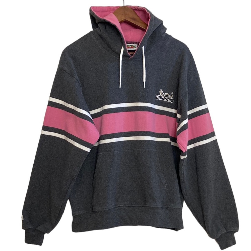 Barbarian Rugby Sweatshirt Womens Medium Gray Pink Conestoga Hoodie Cotton